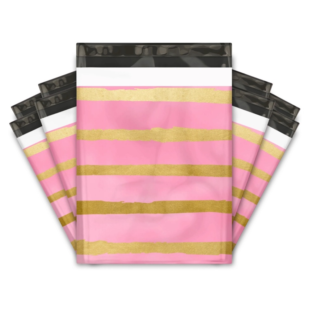 💓20 Designer pink & gold stripe Poly Mailers 10 x 13 inch